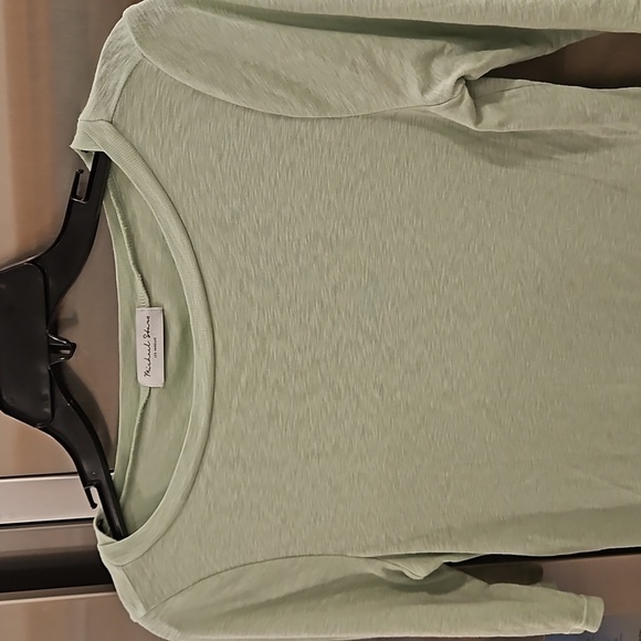 💕MICHAEL STARS💕 Dot Boatneck 3/4 Sleeve Slub Jersey Knit Tee ~ Mint Green NWOT - Picture 3 of 13